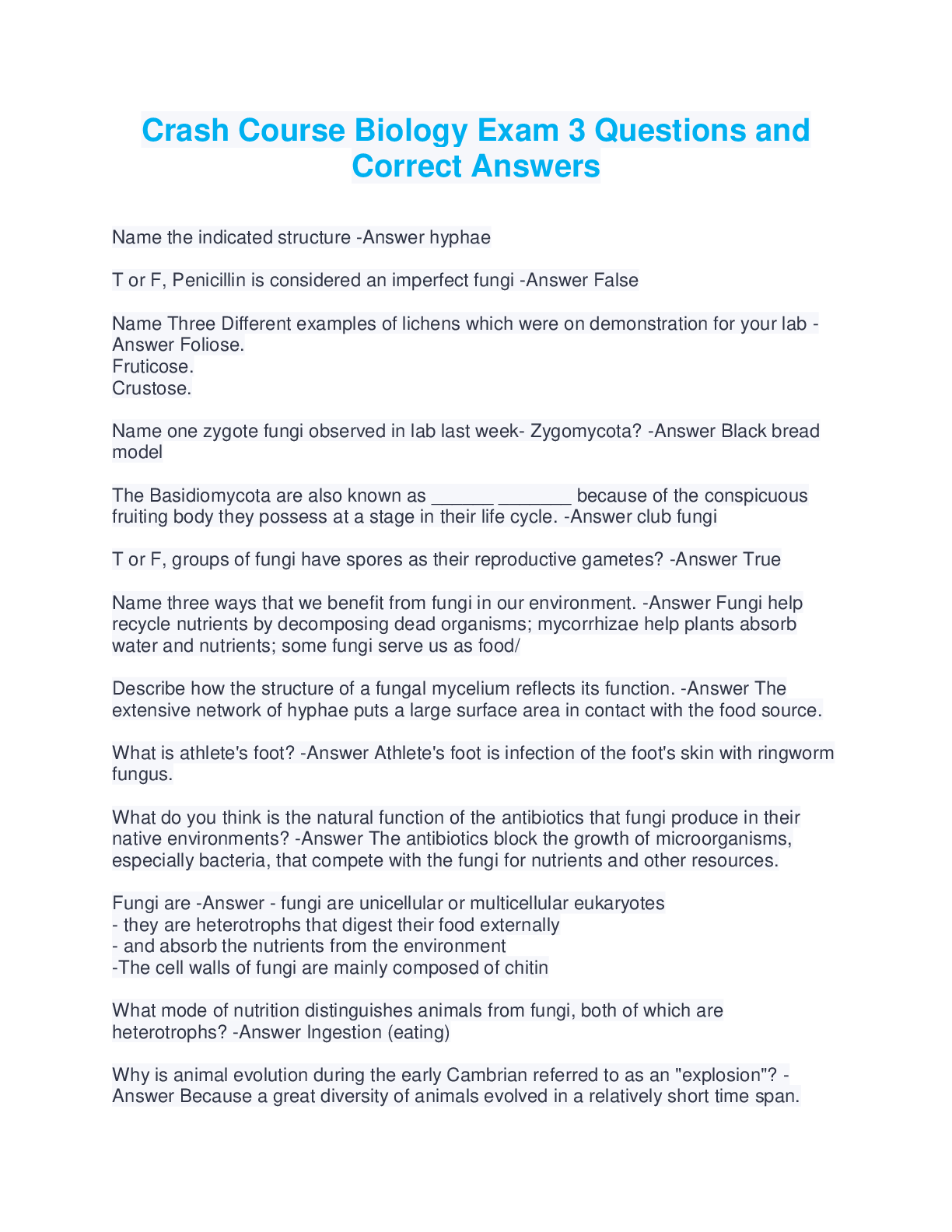 Preview image for Crash Course Biology Exam 3 Questions and Correct Answers